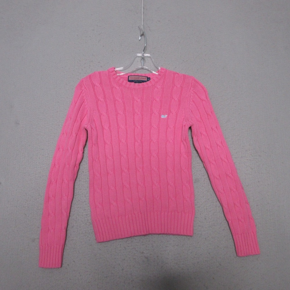 Vintage Vineyard Vines Sweater XS or Girl Large Pink Cable Knit Preppy Fisherman